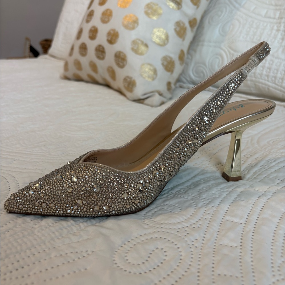 Betsey Johnson Silver Crystal Slingback Heels